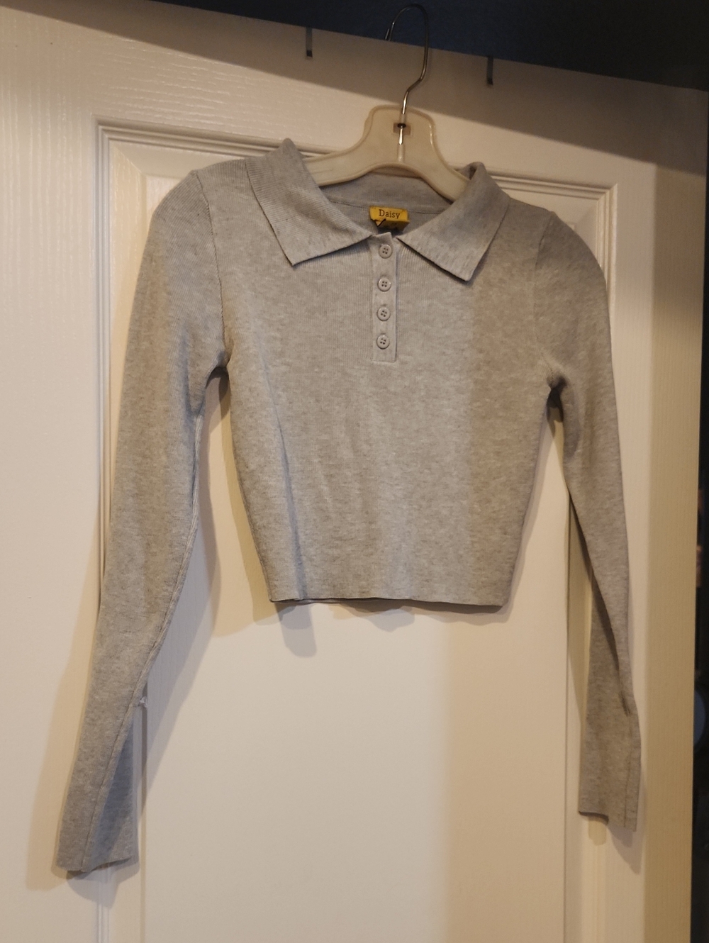 Daisy Gray Cropped Polo Knit Top